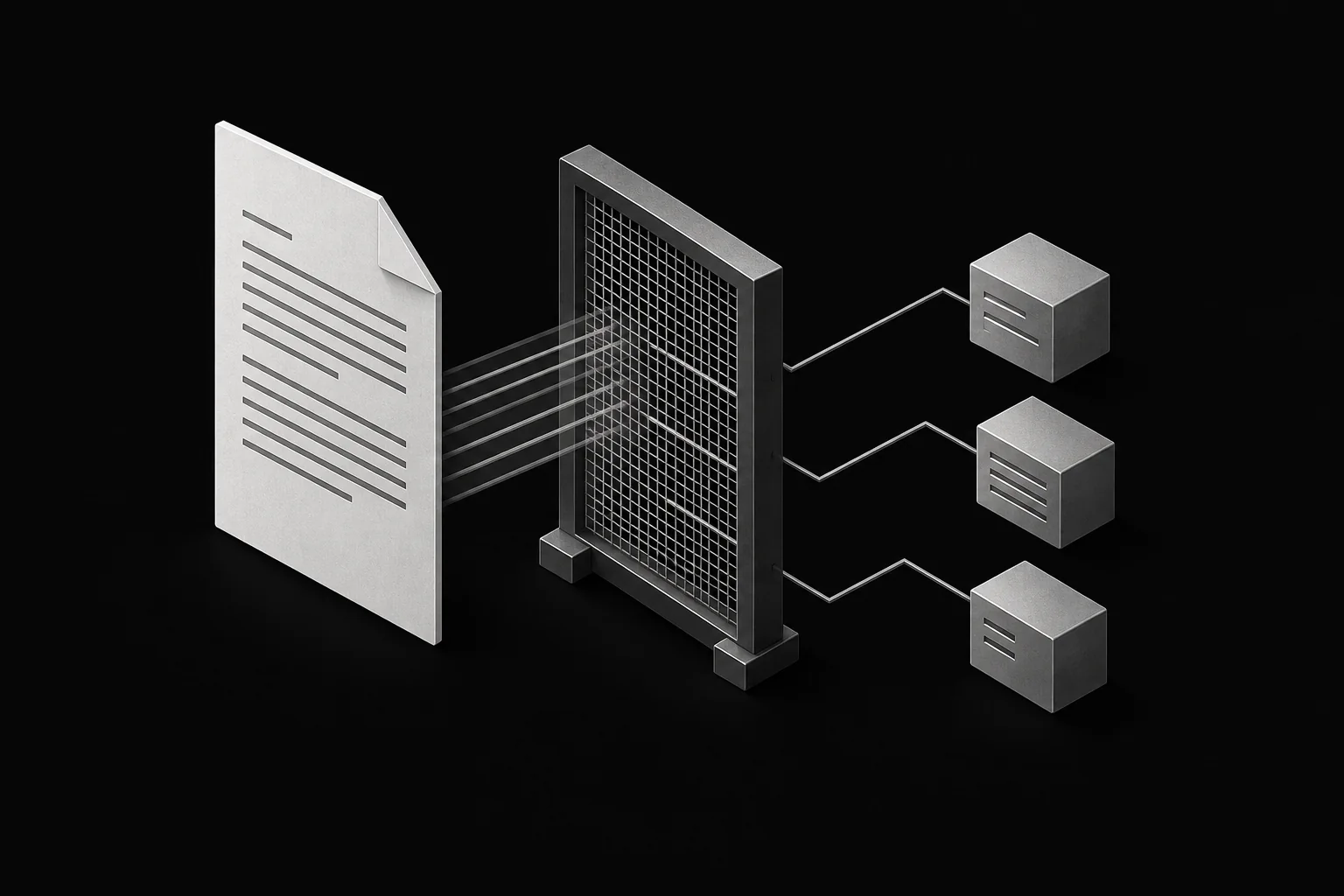 A document passing through a frame and becoming ordered data blocks