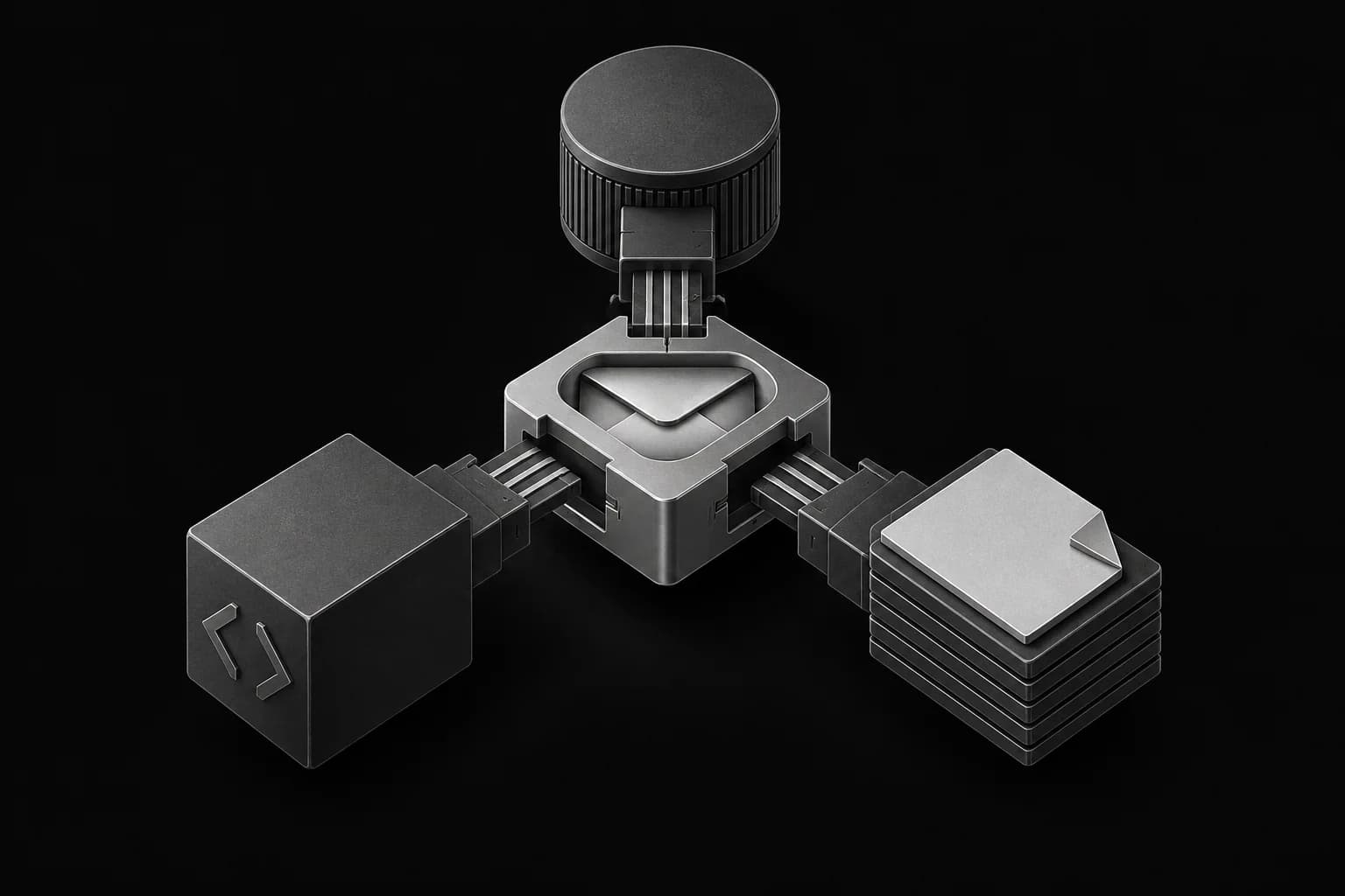Three different connector modules fitting into one shared interface