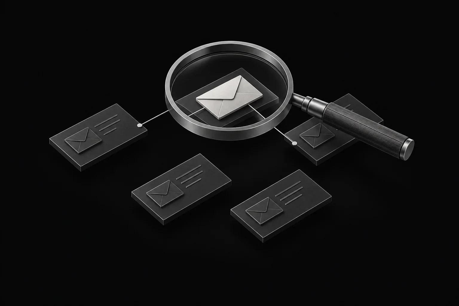A magnifying lens finding an envelope and its related messages